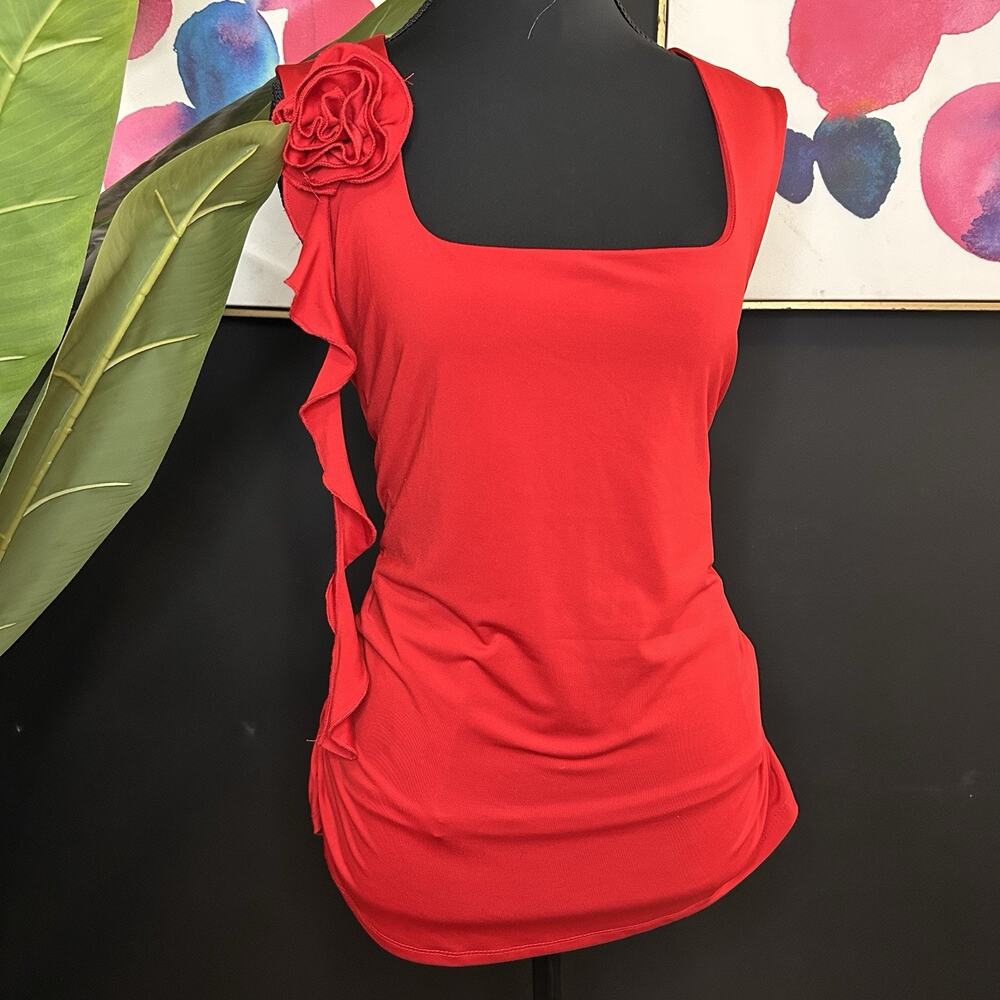 Red Ruffle Top with Flower Detail #Festival #Raver Women's Size XXL - Picture 1 of 4